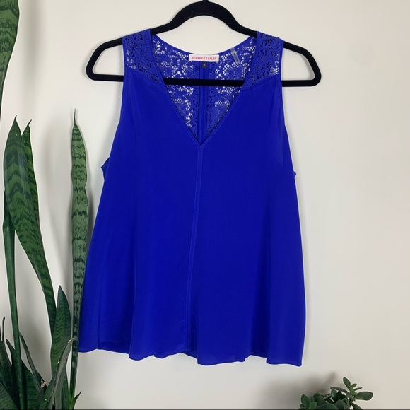 Rebecca Taylor Silk Lace Back Tank in Royal - Picture 5 of 11